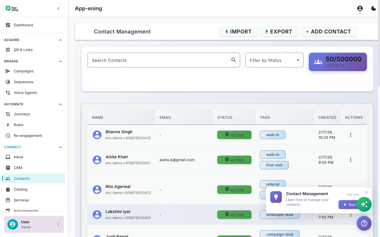 Bulk Operations — Contact Management screenshot