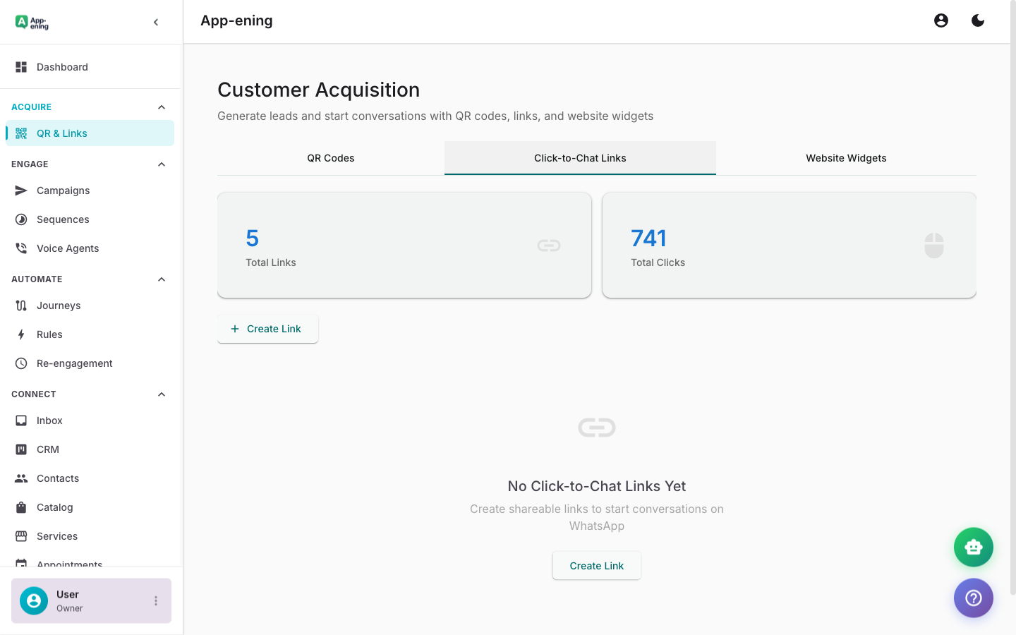 Click-to-WhatsApp Links — Acquisition screenshot