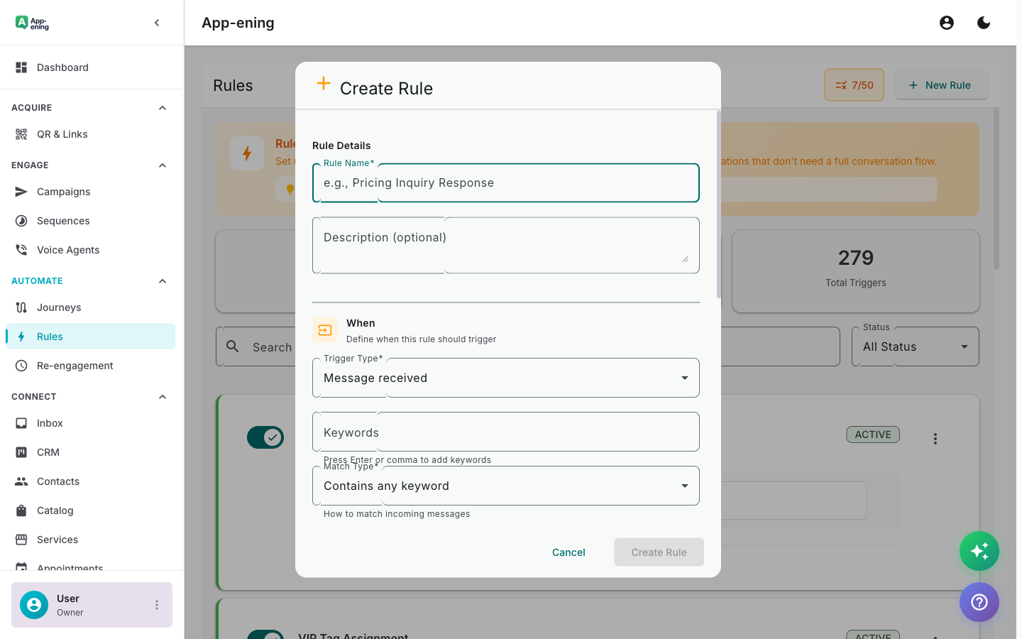 Define Your Trigger Condition — Motore di Regole screenshot